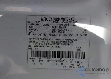 2009 Ford Ranger Sport/Xl/Xlt from USA, damaged, VIN 1FTYR10DX9PA31522